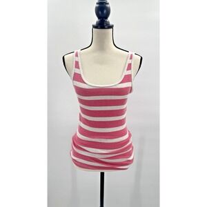 Retro Y2K Faded Glory Large Must Have Tank Pink White Striped Ribbed Layers Cami